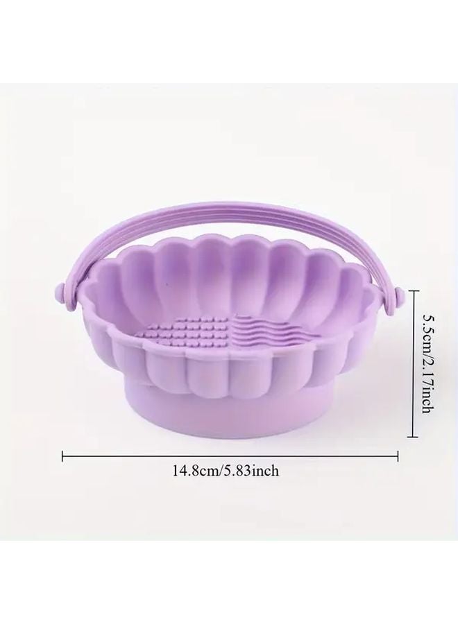 Purple Makeup Brush Cleaning Bowl With Drying Rack For Brushes And Powder Puffs - Image 3